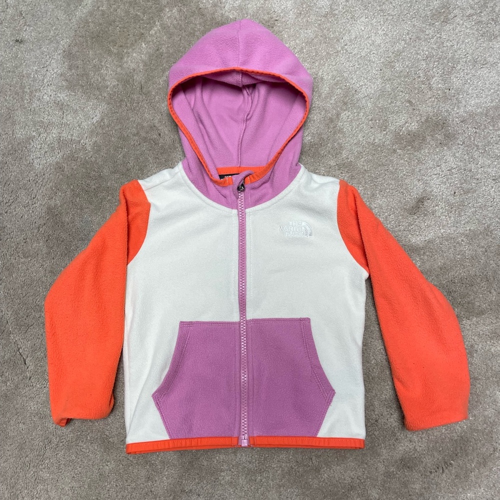 The North Face Fleece Purple, Coral and Cream Jacket - Size 2T